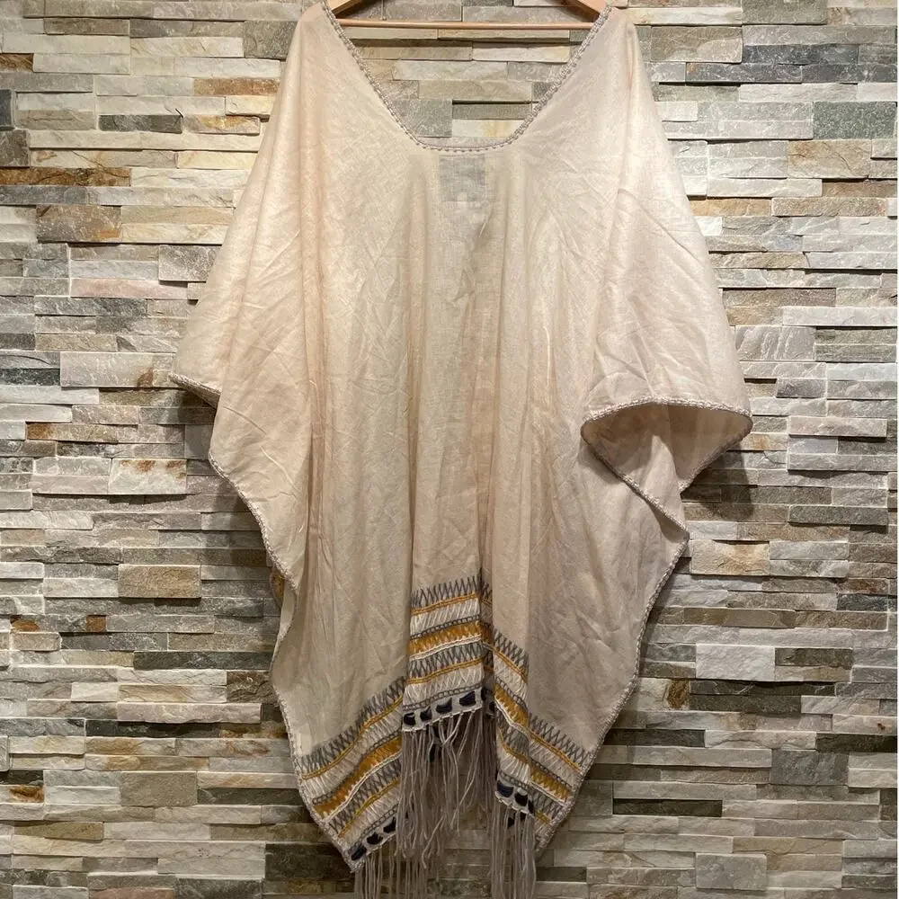 Johnny Was ARO Poncho OS | NWOT, Fringe Hem, Linen Blend, Aztec NWOT Gift $310